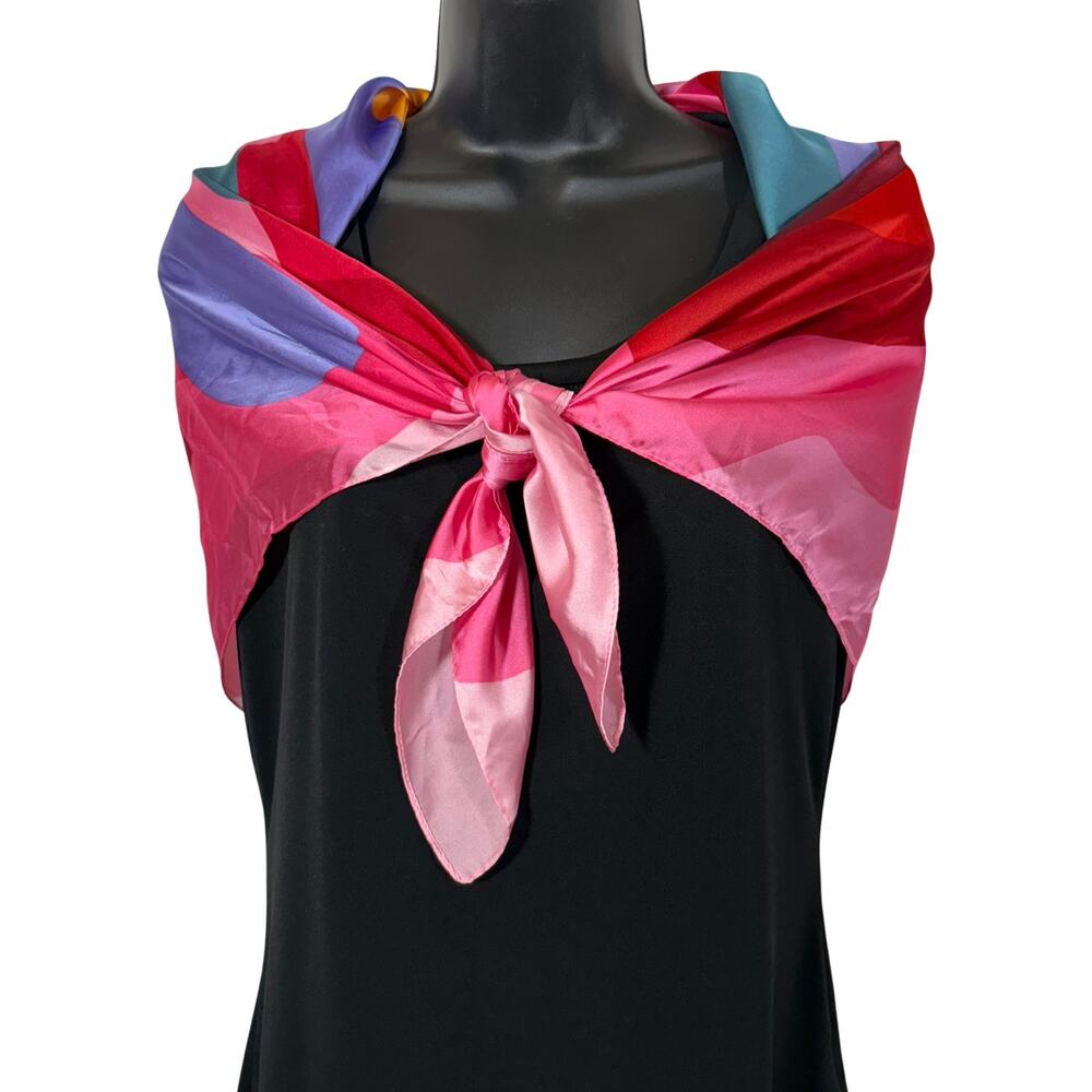 Lancome Paris Scarf 35” Ashley Mary Collab Pink Floral Square Limited Edition - Picture 10 of 13